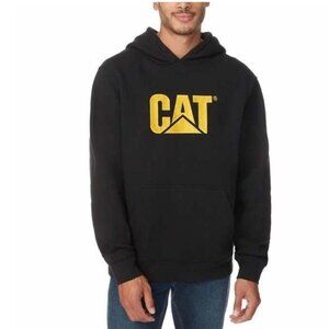 Cat Mens Black Hoodie With Yellow Logo Size M 77% Cotton/23% Polyester Casual We